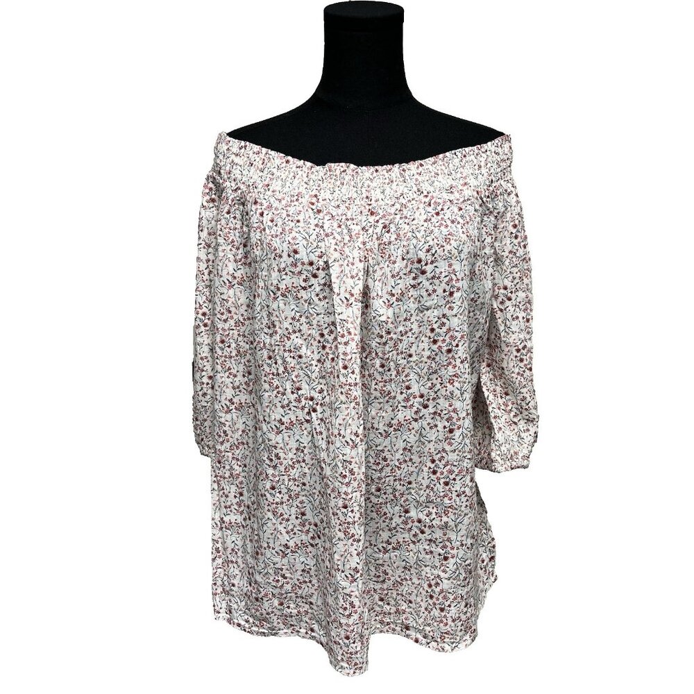 Old‎ Navy Womens Off-Shoulder Top Sz XL Floral Smocked Cottage Boho Festival